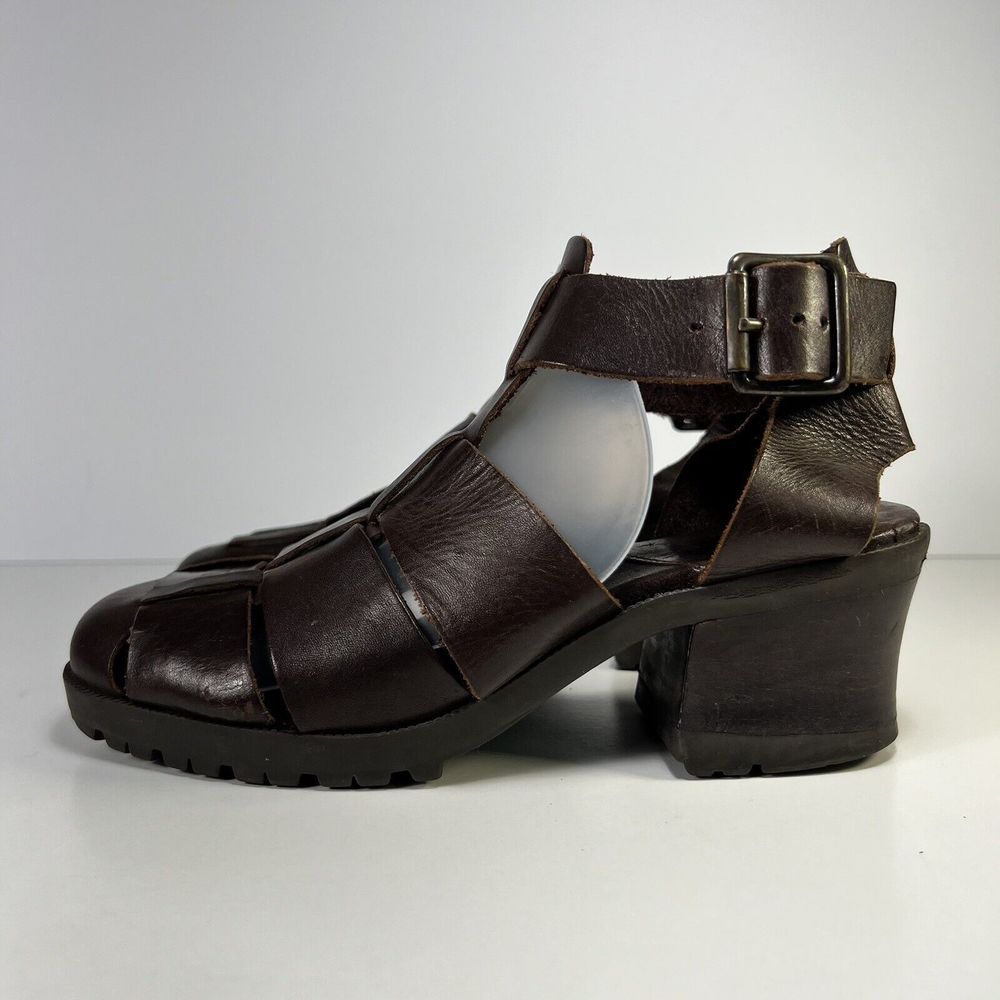 Mia Womens Sz 5.5M Heel Sandals Brown Leather Strappy